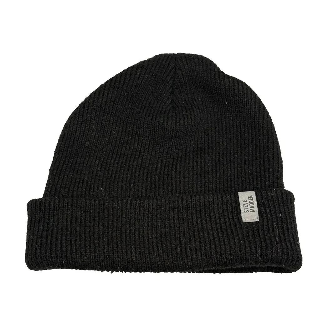Steve Madden Women's Black Knit Beanie 100% Acrylic OSFA Winter Hat